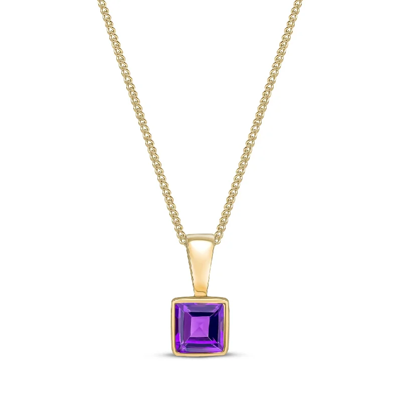 Zodiac Sign Pendant Necklaces for Astrology Enthusiasts9ct Yellow Gold Amethyst 4mm Square Rubover Pendant