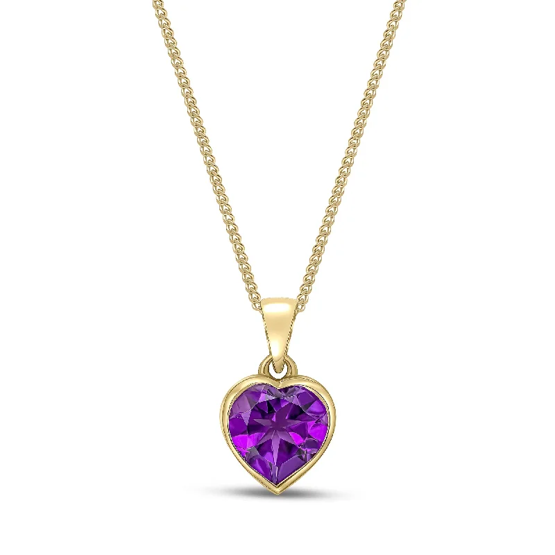 Crystal - Embellished Pendant Necklaces for a Glamorous Look9ct Yellow Gold Amethyst Heart Pendant