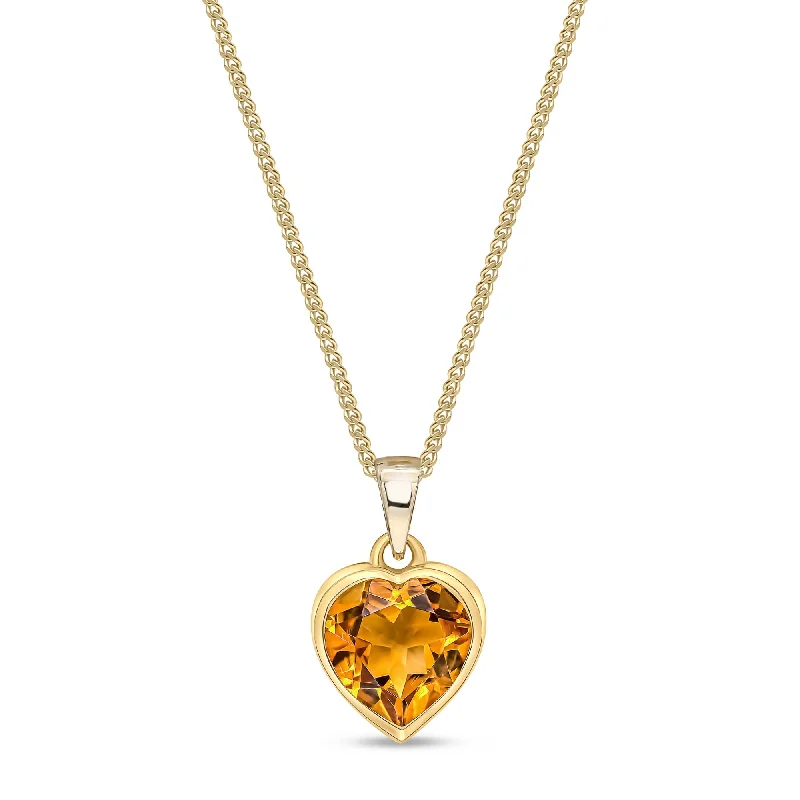 Zodiac Sign Pendant Necklaces for Astrology Enthusiasts9ct Yellow Gold Citrine Rubover Heart Pendant 1.56ct