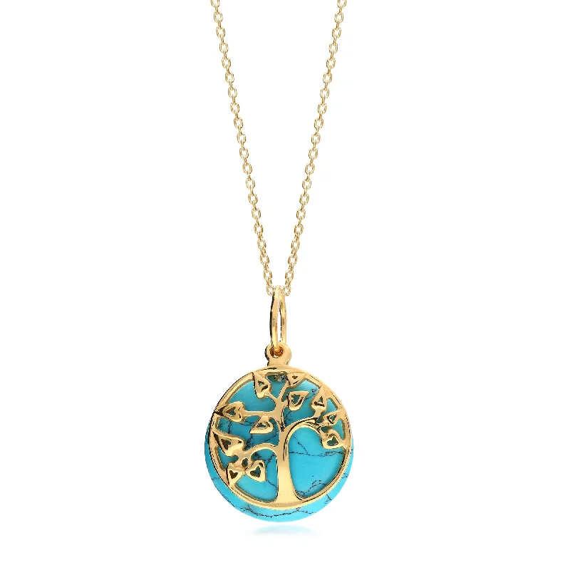 Crystal - Embellished Pendant Necklaces for a Glamorous LookGold Vermeil Turquoise Tree of Life Pendant