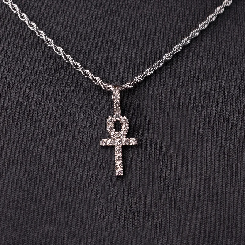 Locket Pendant Necklaces with Personalized EngravingsMicro Ankh Cross in White Gold