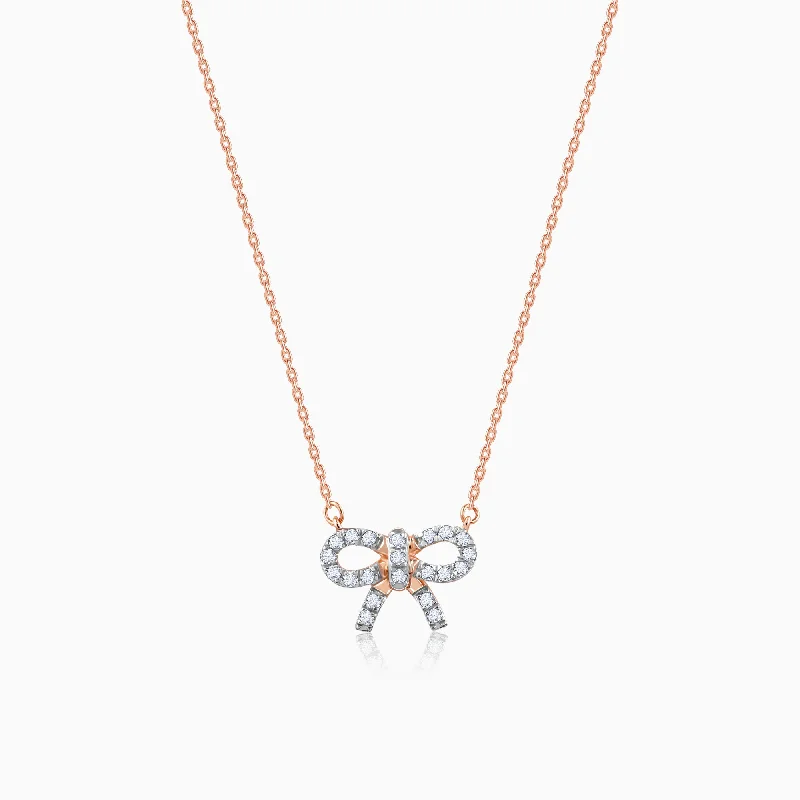 Locket Pendant Necklaces with Personalized EngravingsRose Gold Lovely Bow Diamond Necklace