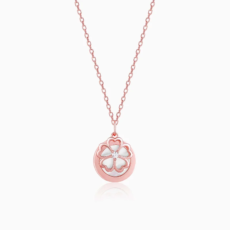 Nature - Inspired Pendant Necklaces with Leaf or Flower DesignsRose Gold Pea Flower Pendant with Link Chain