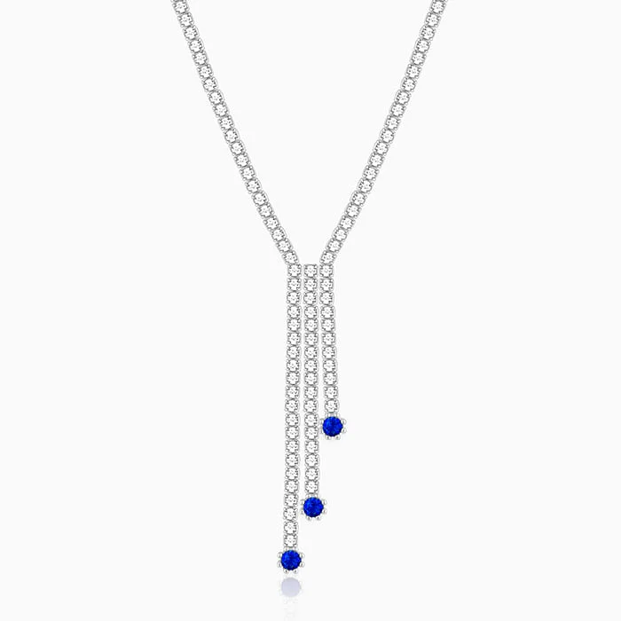 Heart - Shaped Pendant Necklaces with Birthstone InlaysSilver Blue Lariat Necklace