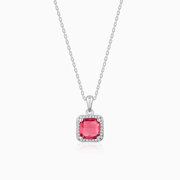 Zodiac Sign Pendant Necklaces for Astrology EnthusiastsSilver Pink Square Pendant With Link Chain