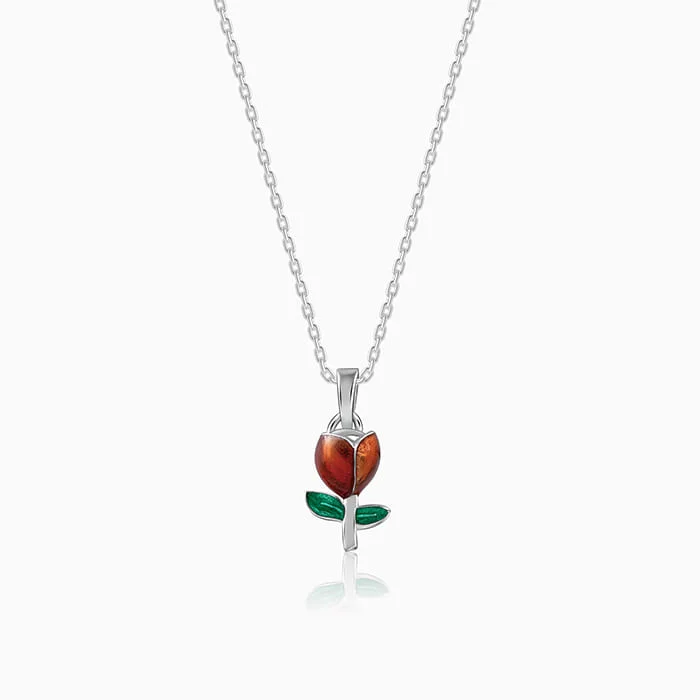 Heart - Shaped Pendant Necklaces with Birthstone InlaysSilver Red Roses Pendant With Link Chain