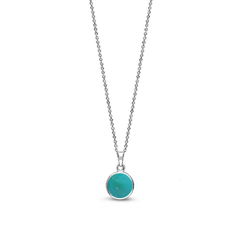 Heart - Shaped Pendant Necklaces with Birthstone InlaysSterling Silver Small Round Turquoise Pendant