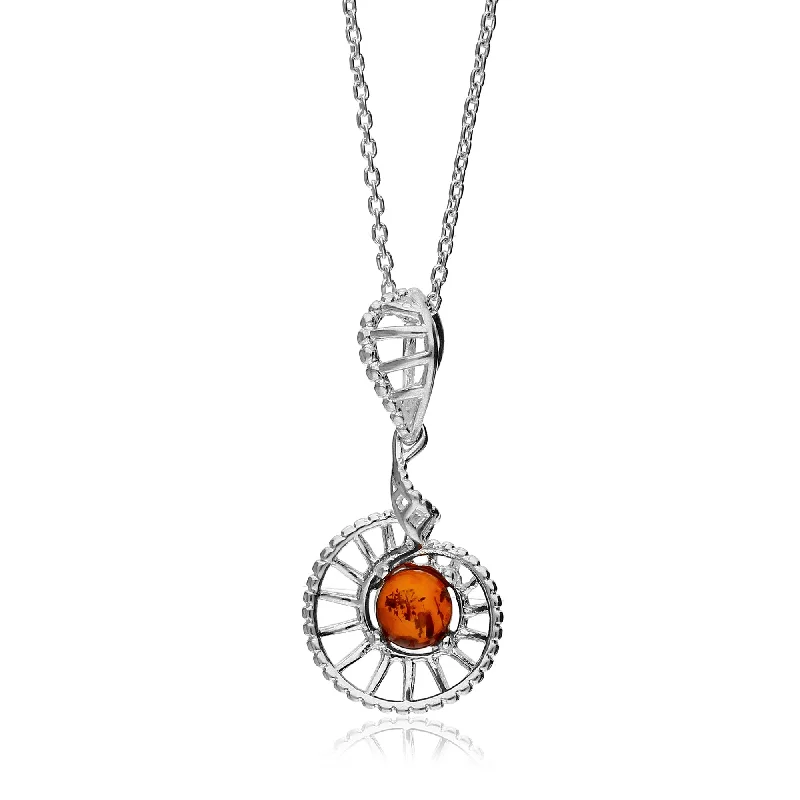 Heart - Shaped Pendant Necklaces with Birthstone InlaysSterling Silver Amber Ammonite Swirl Pendant