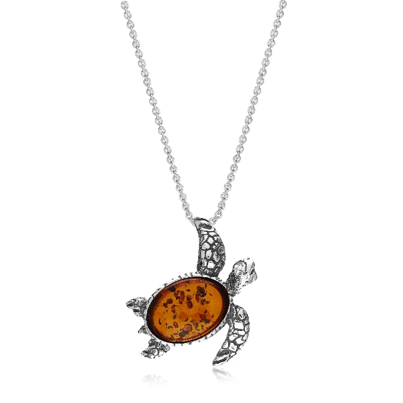 Heart - Shaped Pendant Necklaces with Birthstone InlaysSterling Silver Amber Backed Turtle Pendant