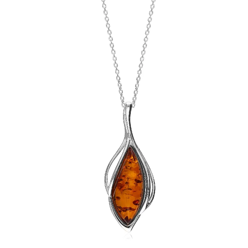 Locket Pendant Necklaces with Personalized EngravingsSterling Silver Amber Marquise Twist Pendant