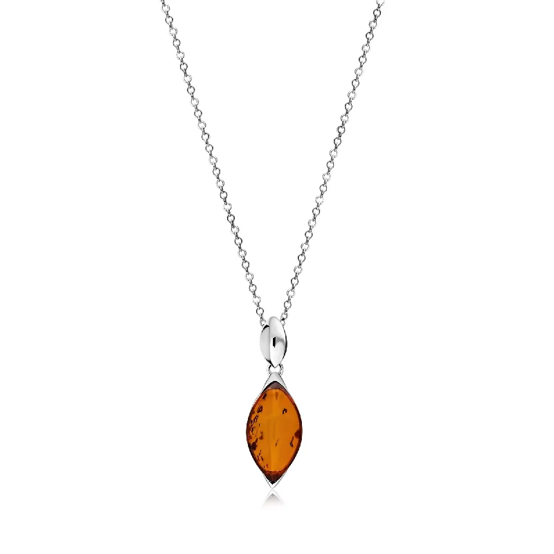 Locket Pendant Necklaces with Personalized EngravingsSterling Silver Amber Designer Marquise Drop Pendant