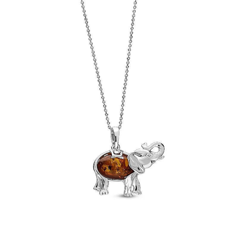 Heart - Shaped Pendant Necklaces with Birthstone InlaysSterling Silver Amber Elephant