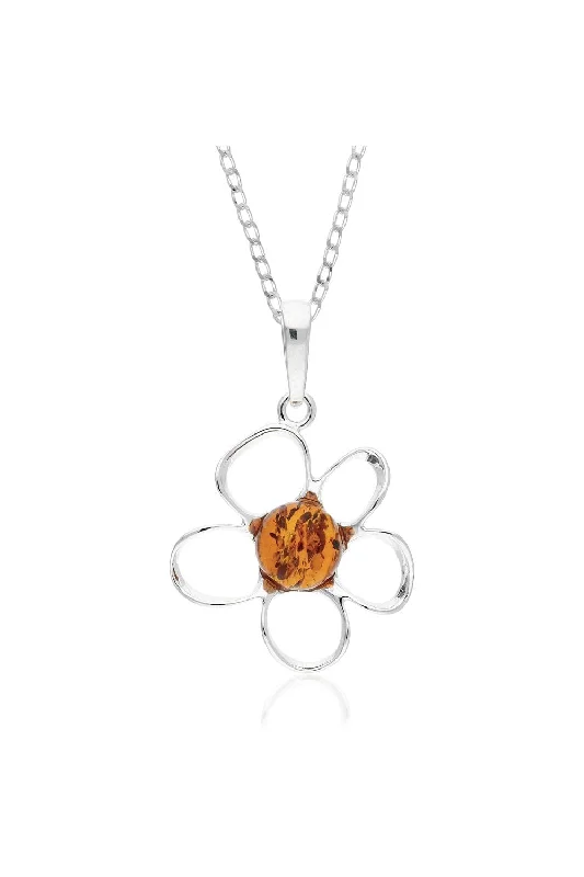 Zodiac Sign Pendant Necklaces for Astrology EnthusiastsSterling Silver Amber Daisy Flower Pendant