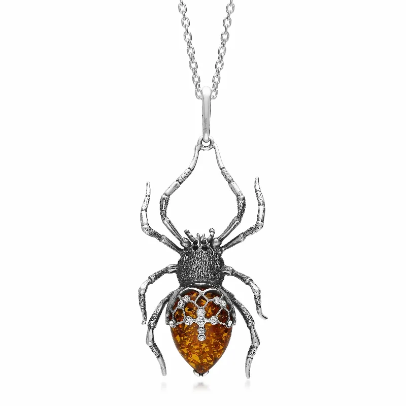 Locket Pendant Necklaces with Personalized EngravingsSterling Silver Amber Large Spider Pendant