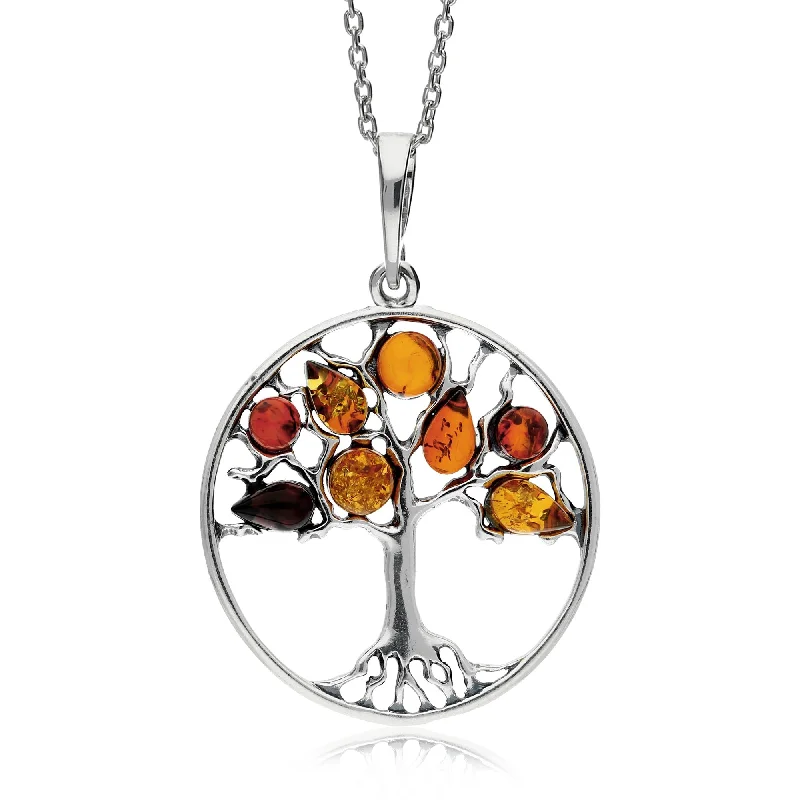 Nature - Inspired Pendant Necklaces with Leaf or Flower DesignsSterling Silver Amber Leaf Tree of Life Pendant