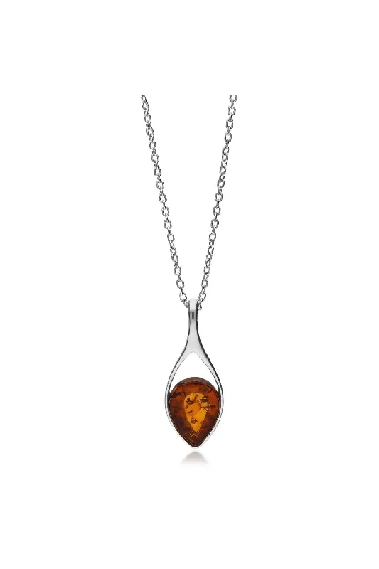 Locket Pendant Necklaces with Personalized EngravingsSterling Silver Amber Short Shank Teardrop Pendant