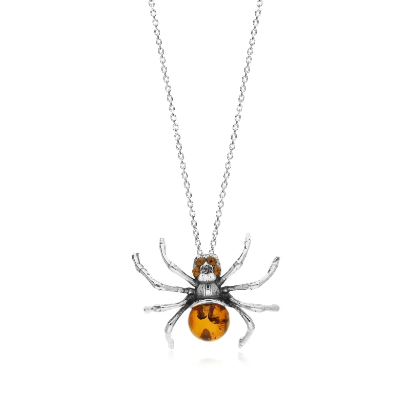 Locket Pendant Necklaces with Personalized EngravingsSterling Silver Amber Spider Pendant