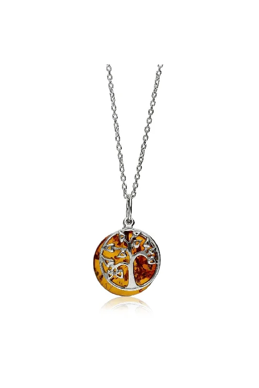 Crystal - Embellished Pendant Necklaces for a Glamorous LookSterling Silver Amber Tree of Life Pendant