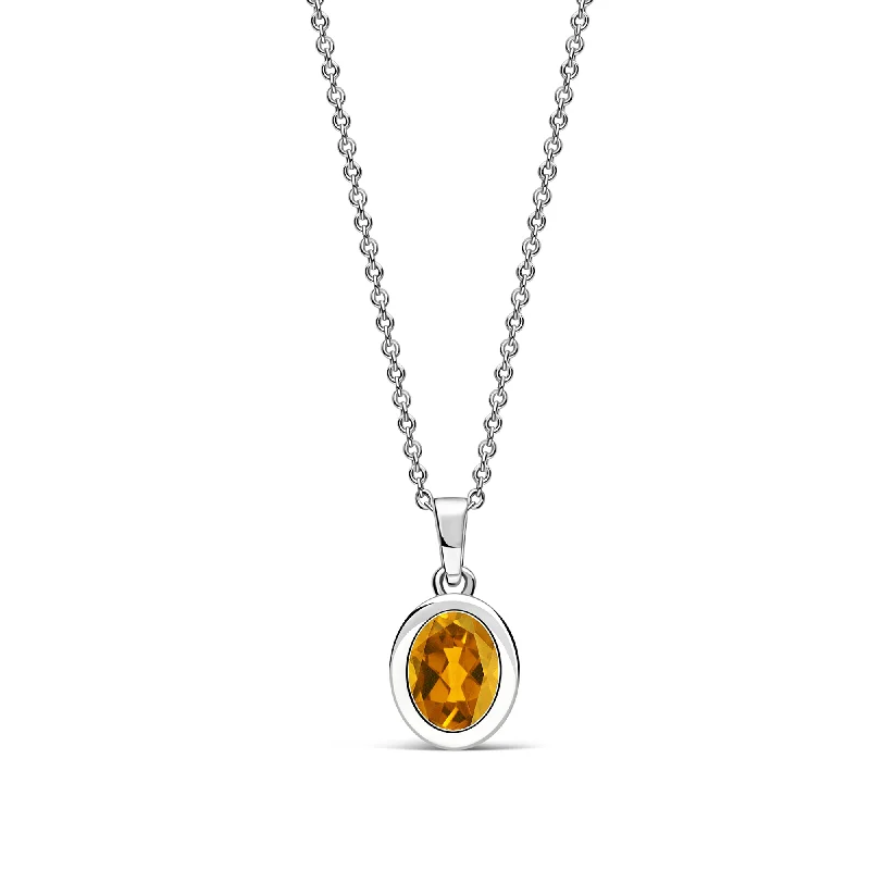 Crystal - Embellished Pendant Necklaces for a Glamorous LookSterling Silver Citrine Oval Framed Pendant