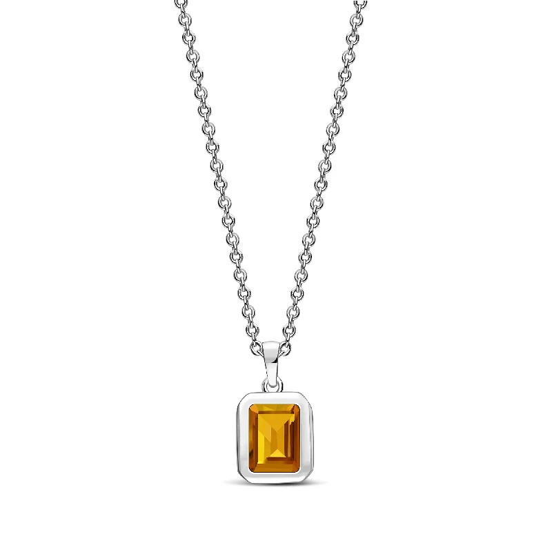 Locket Pendant Necklaces with Personalized EngravingsSterling Silver Citrine Rectangular Framed Pendant