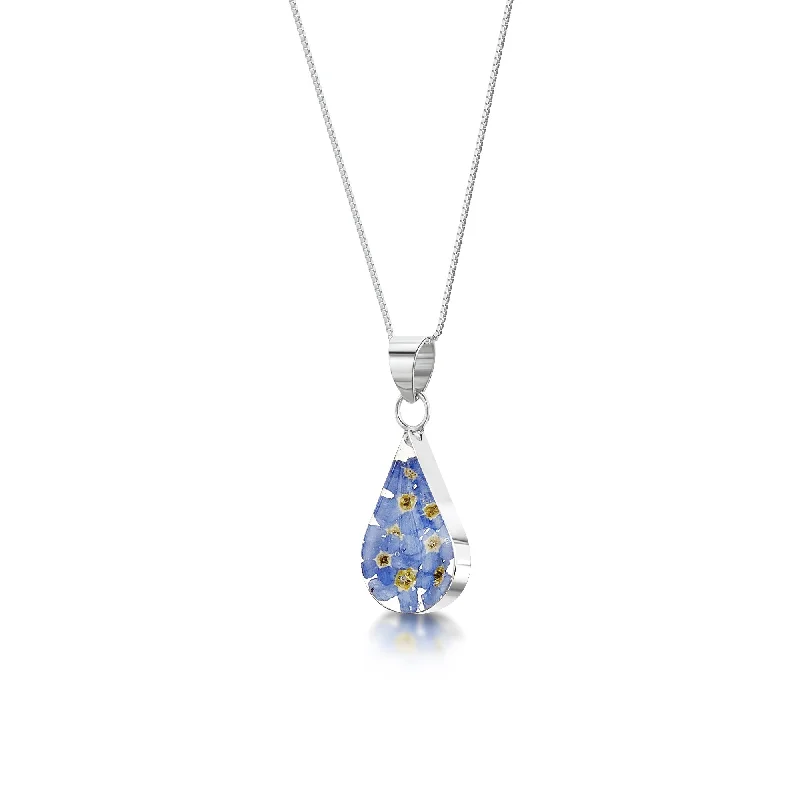 Nature - Inspired Pendant Necklaces with Leaf or Flower DesignsSterling Silver Forget Me Not Teardrop Pendant