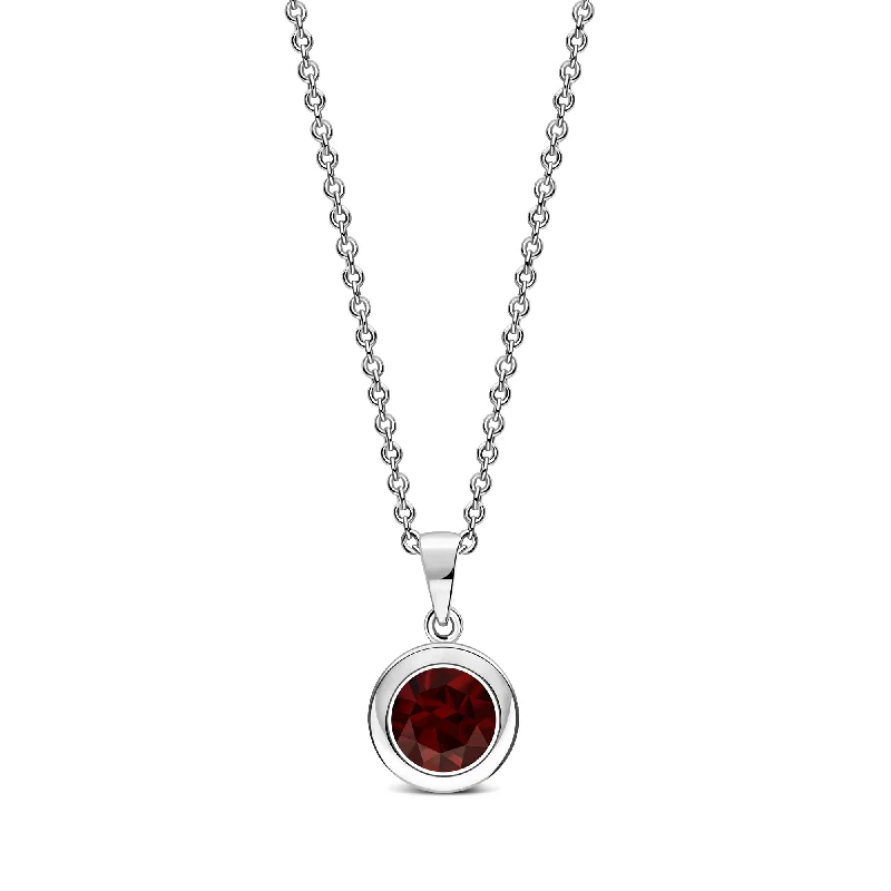 Heart - Shaped Pendant Necklaces with Birthstone InlaysSterling Silver Garnet 7mm Round Framed Pendant