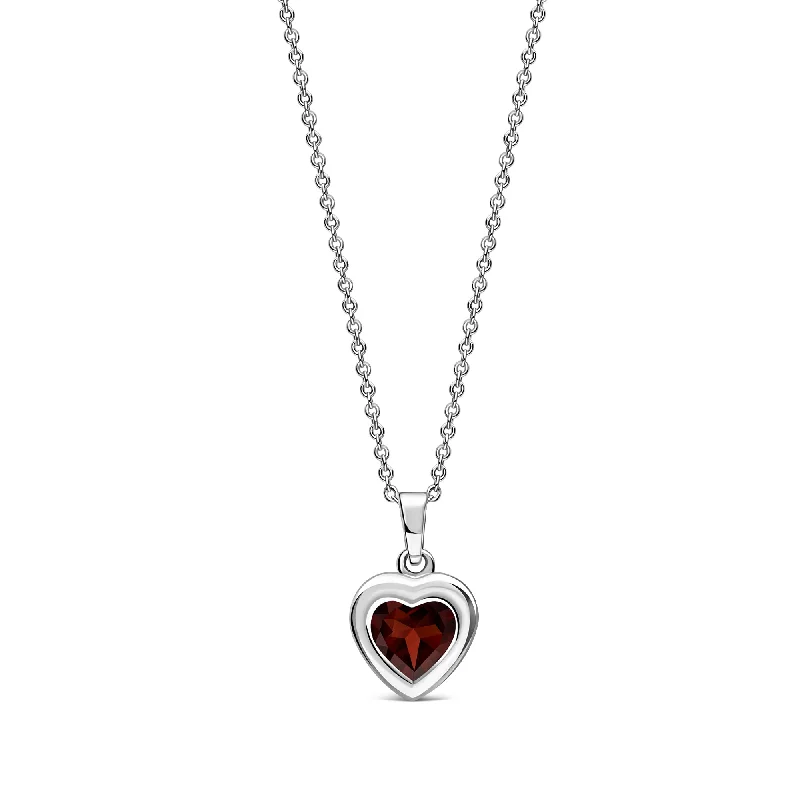 Heart - Shaped Pendant Necklaces with Birthstone InlaysSterling Silver Garnet Framed Heart Pendant