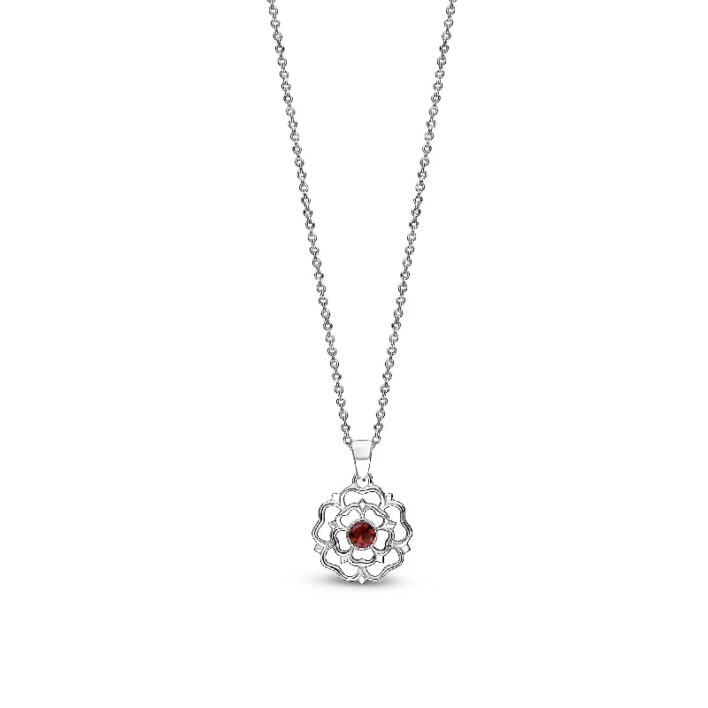 Crystal - Embellished Pendant Necklaces for a Glamorous LookSterling Silver Small Garnet Yorkshire Rose Pendant