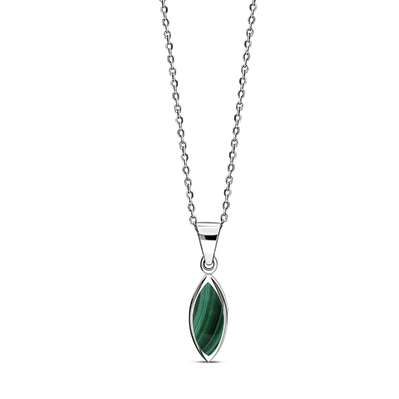 Locket Pendant Necklaces with Personalized EngravingsSterling Silver Malachite Marquise Pendant