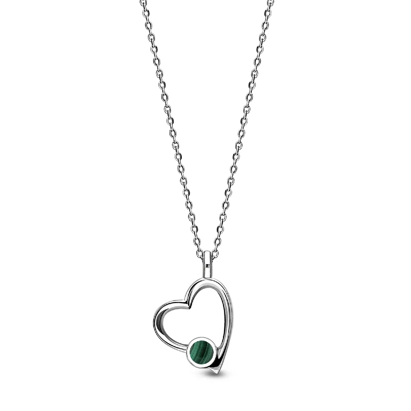 Zodiac Sign Pendant Necklaces for Astrology EnthusiastsSterling Silver Malachite Offset Heart Pendant