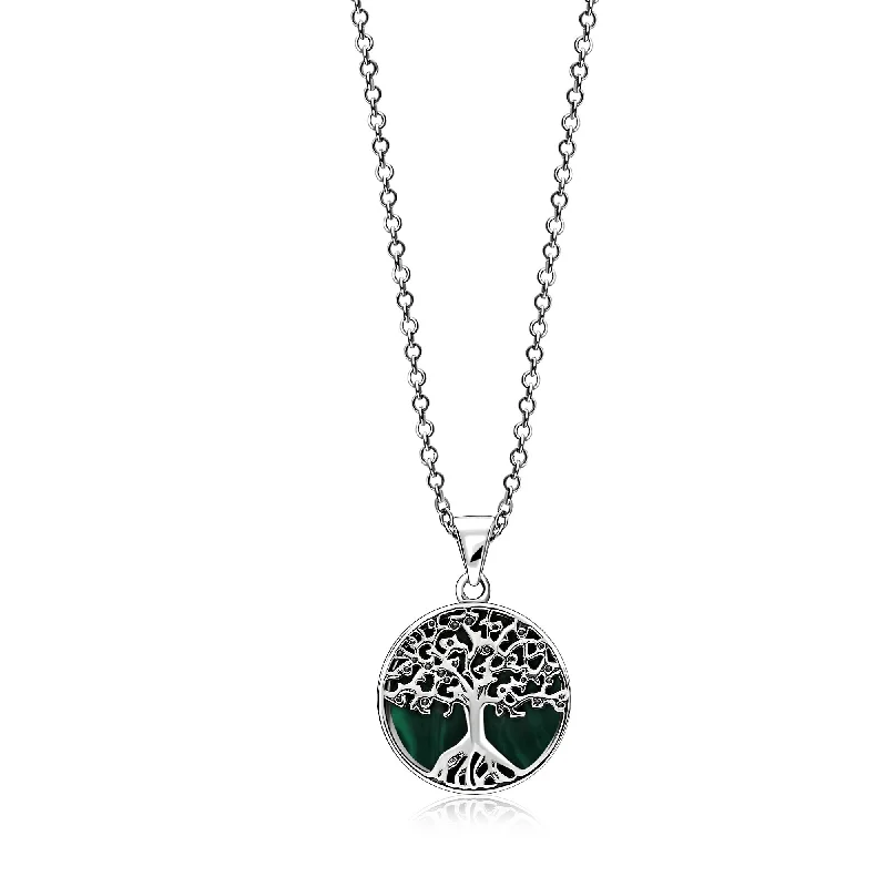 Locket Pendant Necklaces with Personalized EngravingsSterling Silver Malachite Small Tree of Life Pendant