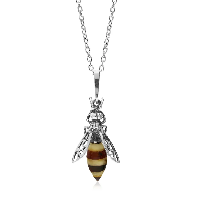 Crystal - Embellished Pendant Necklaces for a Glamorous LookSterling Silver Mixed Amber Bee Pendant