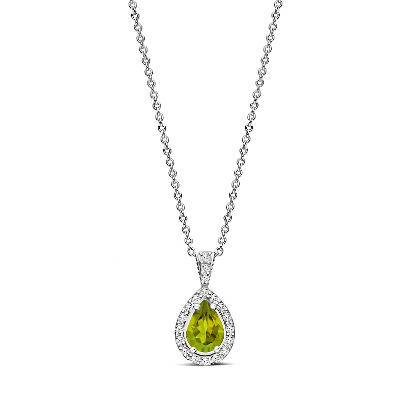 Nature - Inspired Pendant Necklaces with Leaf or Flower DesignsSterling Silver Peridot & CZ Pear Drop Pendant