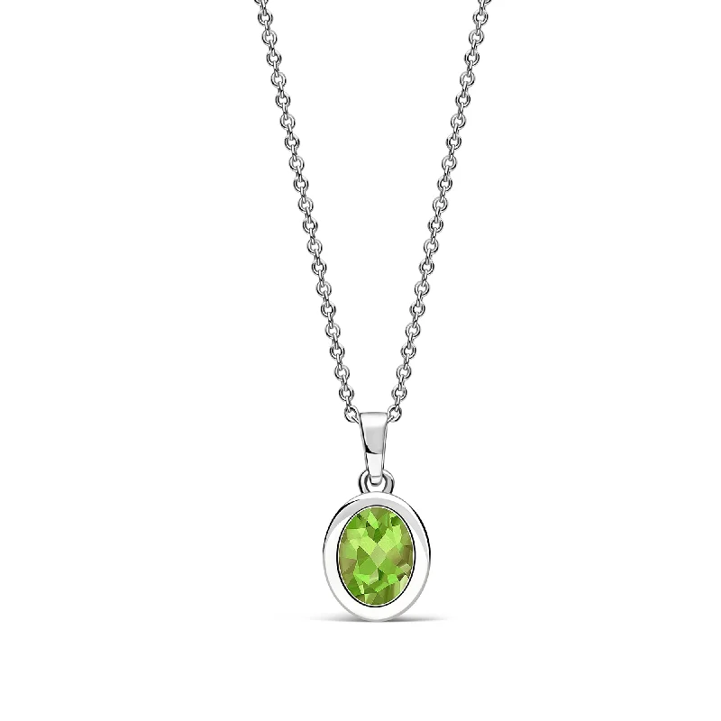 Locket Pendant Necklaces with Personalized EngravingsSterling Silver Peridot Oval Framed Pendant