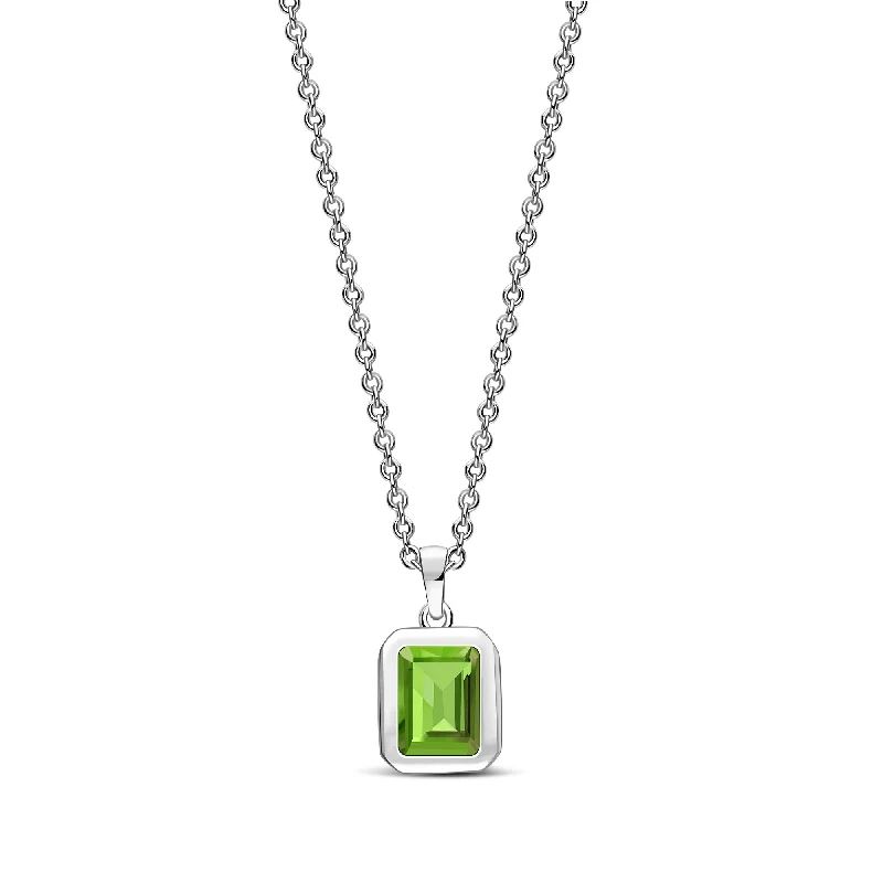 Locket Pendant Necklaces with Personalized EngravingsSterling Silver Peridot Rectangular Framed Pendant