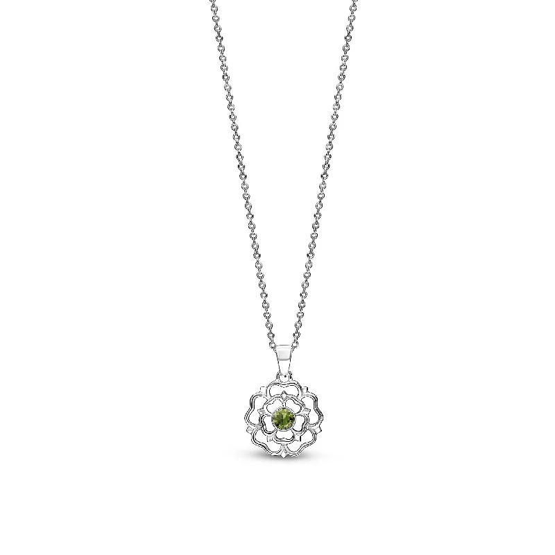 Nature - Inspired Pendant Necklaces with Leaf or Flower DesignsSterling Silver Small Peridot Yorkshire Rose Pendant