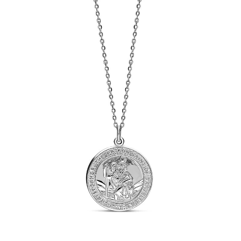 Heart - Shaped Pendant Necklaces with Birthstone InlaysSterling Silver St. Christopher Round Pendant