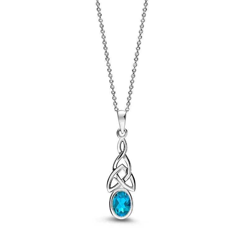 Zodiac Sign Pendant Necklaces for Astrology EnthusiastsSterling Silver Swiss Blue Topaz Celtic Oval Pendant