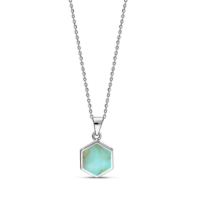 Heart - Shaped Pendant Necklaces with Birthstone InlaysSterling Silver Turquoise Hexagon Pendant