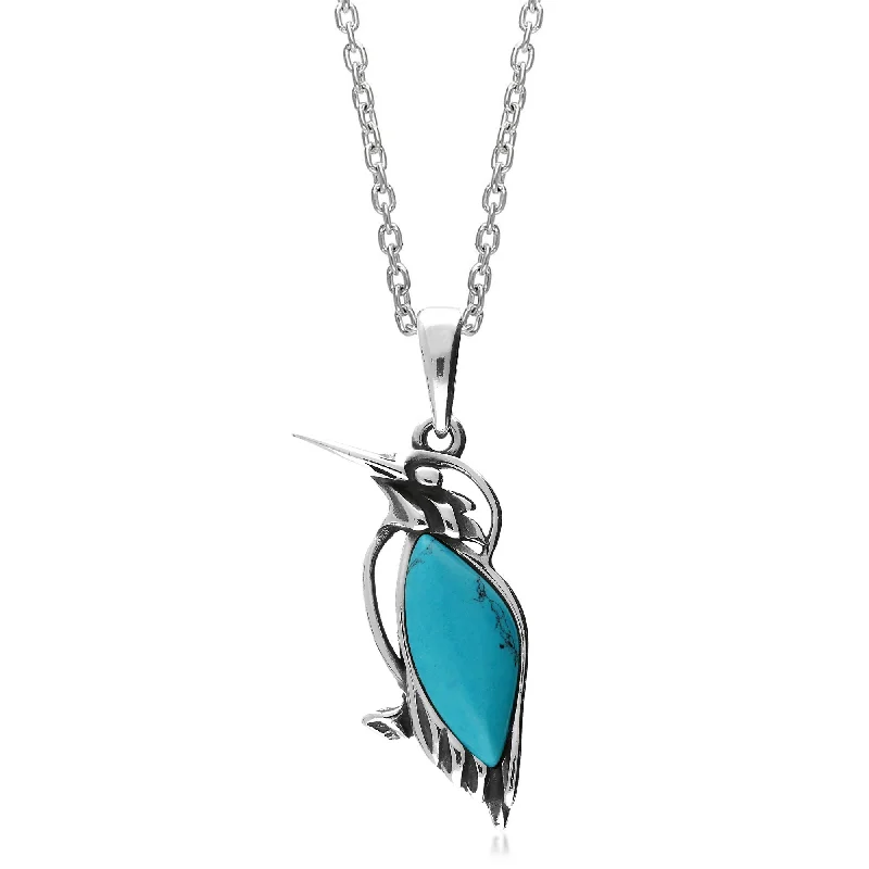 Locket Pendant Necklaces with Personalized EngravingsSterling Silver Turquoise Kingfisher Pendant