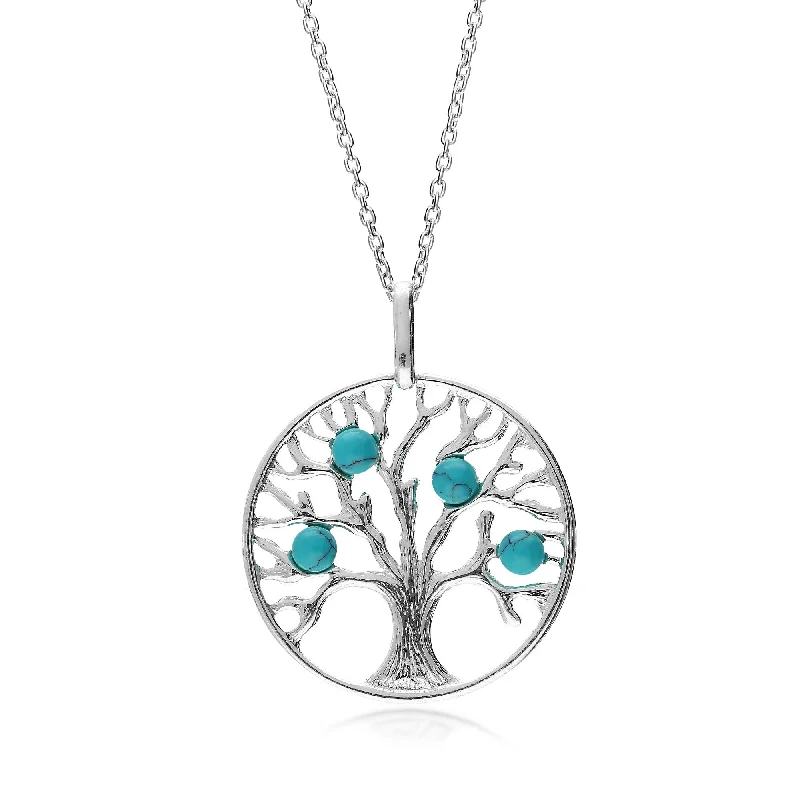 Crystal - Embellished Pendant Necklaces for a Glamorous LookSterling Silver Turquoise Tree of Life Pendant