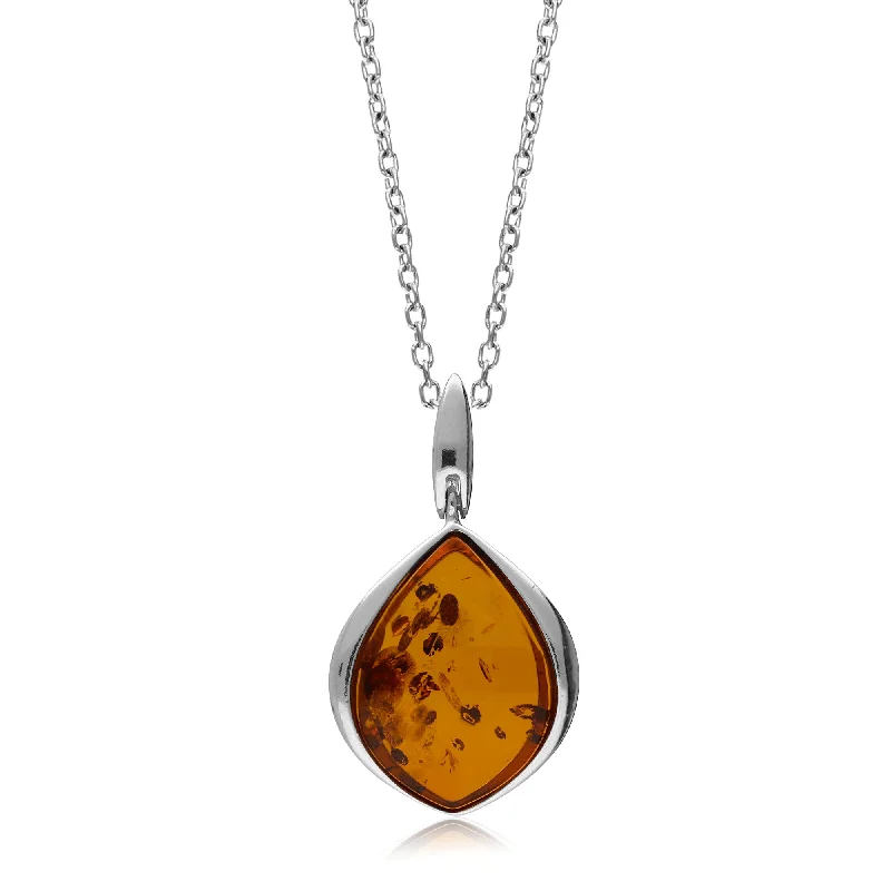 Locket Pendant Necklaces with Personalized EngravingsSterling Silver Wide Marquise Amber Pendant