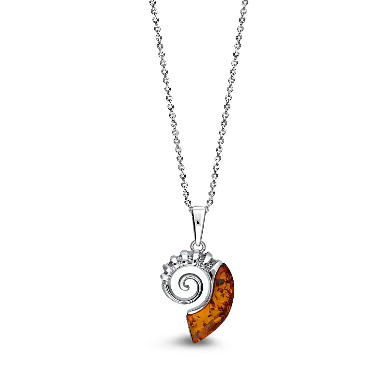 Locket Pendant Necklaces with Personalized EngravingsSterling Silver Amber Small Ammonite Pendant