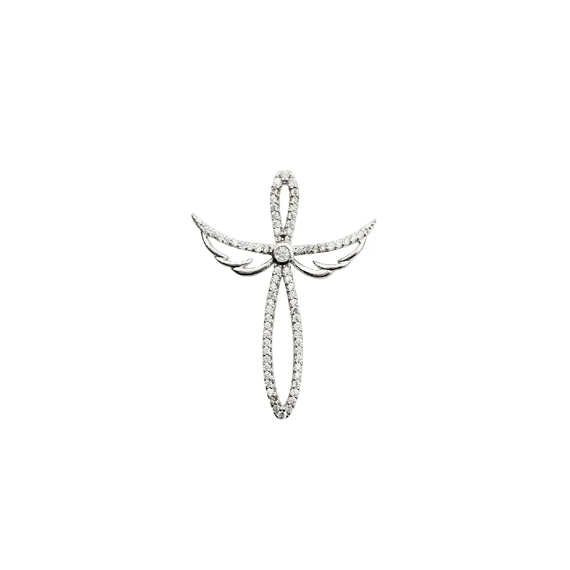 Nature - Inspired Pendant Necklaces with Leaf or Flower DesignsSword Wing Cross CZ Pendant (Silver)