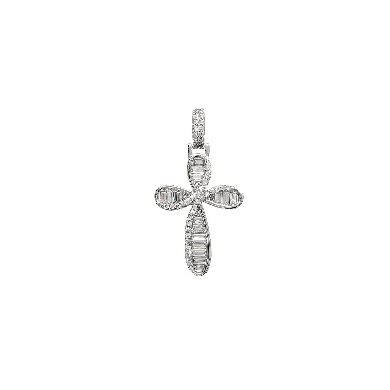 Crystal - Embellished Pendant Necklaces for a Glamorous LookZirconia Baguettes & Round Cross Pendant (Silver)