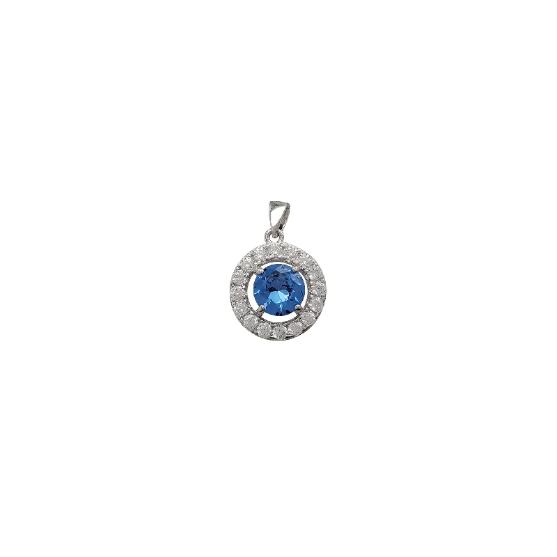 Locket Pendant Necklaces with Personalized EngravingsZirconia Blue Halo Round Pendant (Silver)