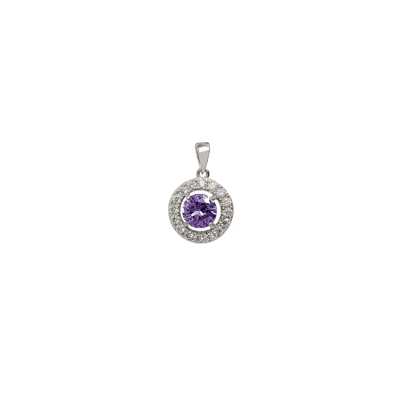 Zodiac Sign Pendant Necklaces for Astrology EnthusiastsZirconia Color Stone Halo Round Pendant (Silver)